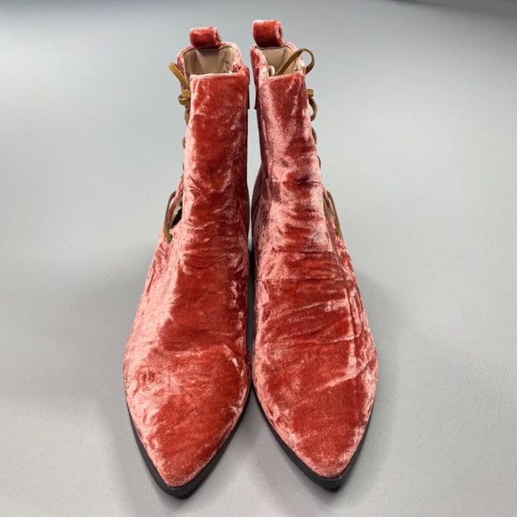 NEW Silver Circle Boots Womens 8 pink velvet leather lace ankle boot bootie boho - Picture 3 of 12